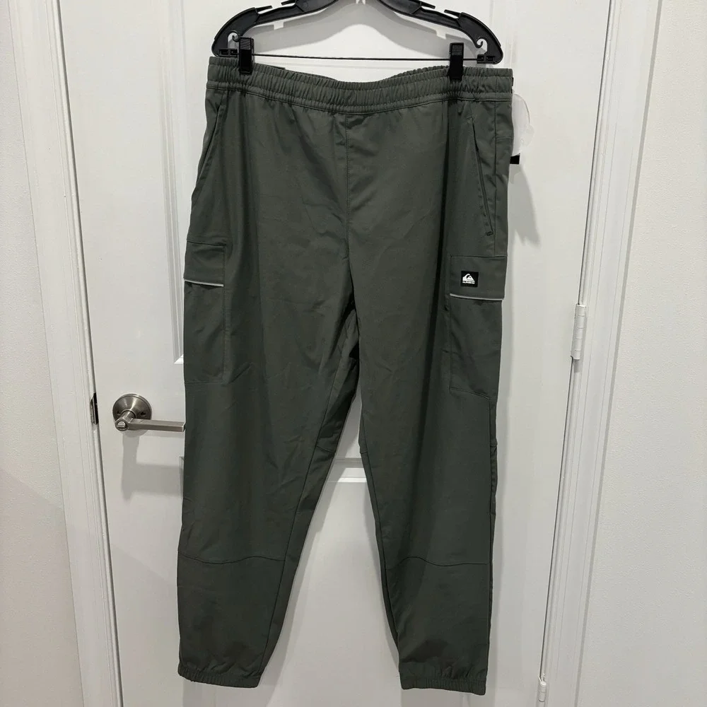 Quiksilver Joggers Mens Pants Olive Green Elastic Waist Stretch Size XL